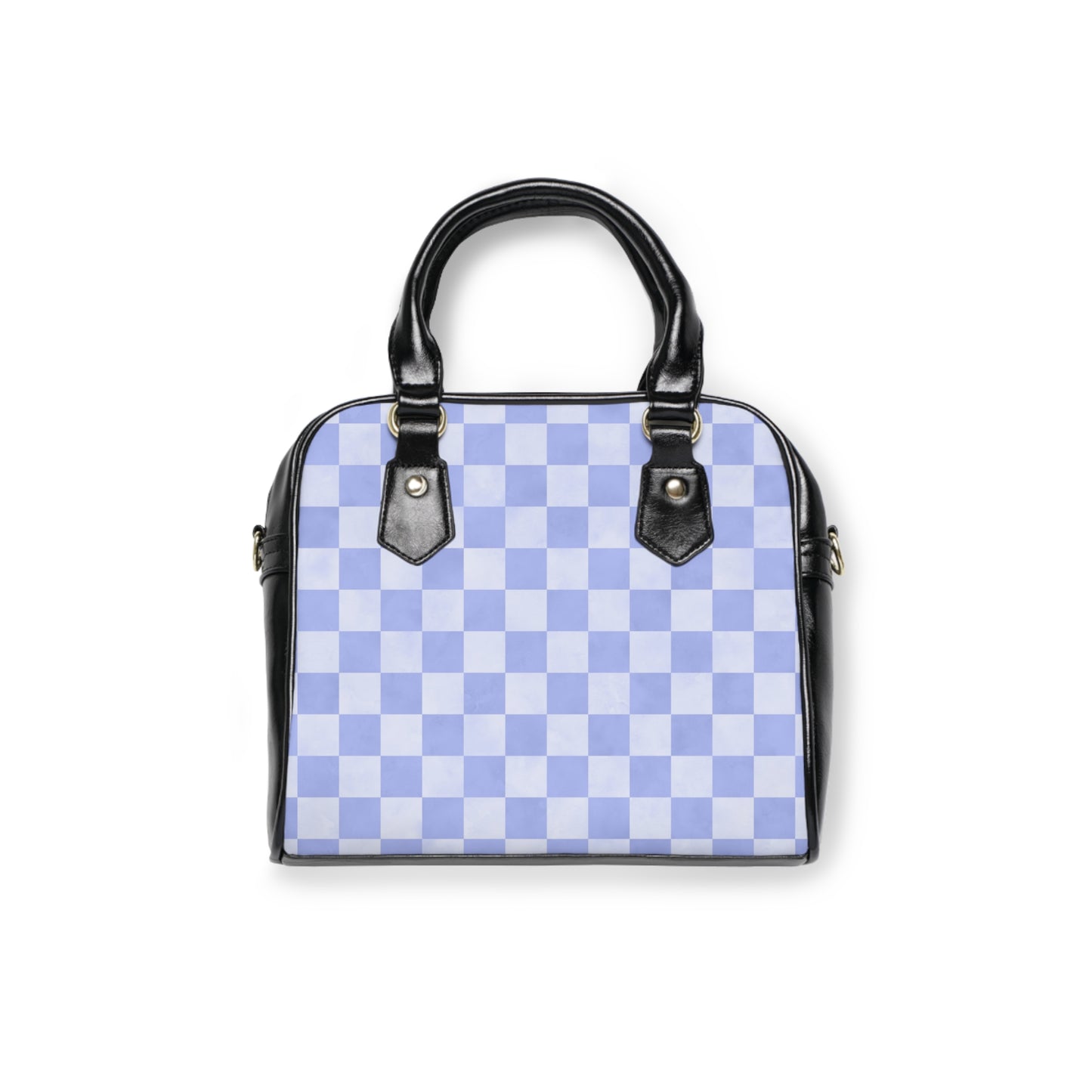 Blue Checkered Shoulder Handbag – Pastel Checkerboard PU Leather Purse, Polyamory & ENM Friendly Fashion Bag, Love-Positive Gift