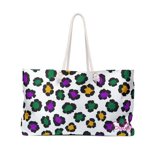 Mardi Gras Cheetah Print Weekender Bag | Polyamory ENM Friendly Travel Tote | Matching Couple & Throuple Overnight Bag | Festival & Cruise Carryall
