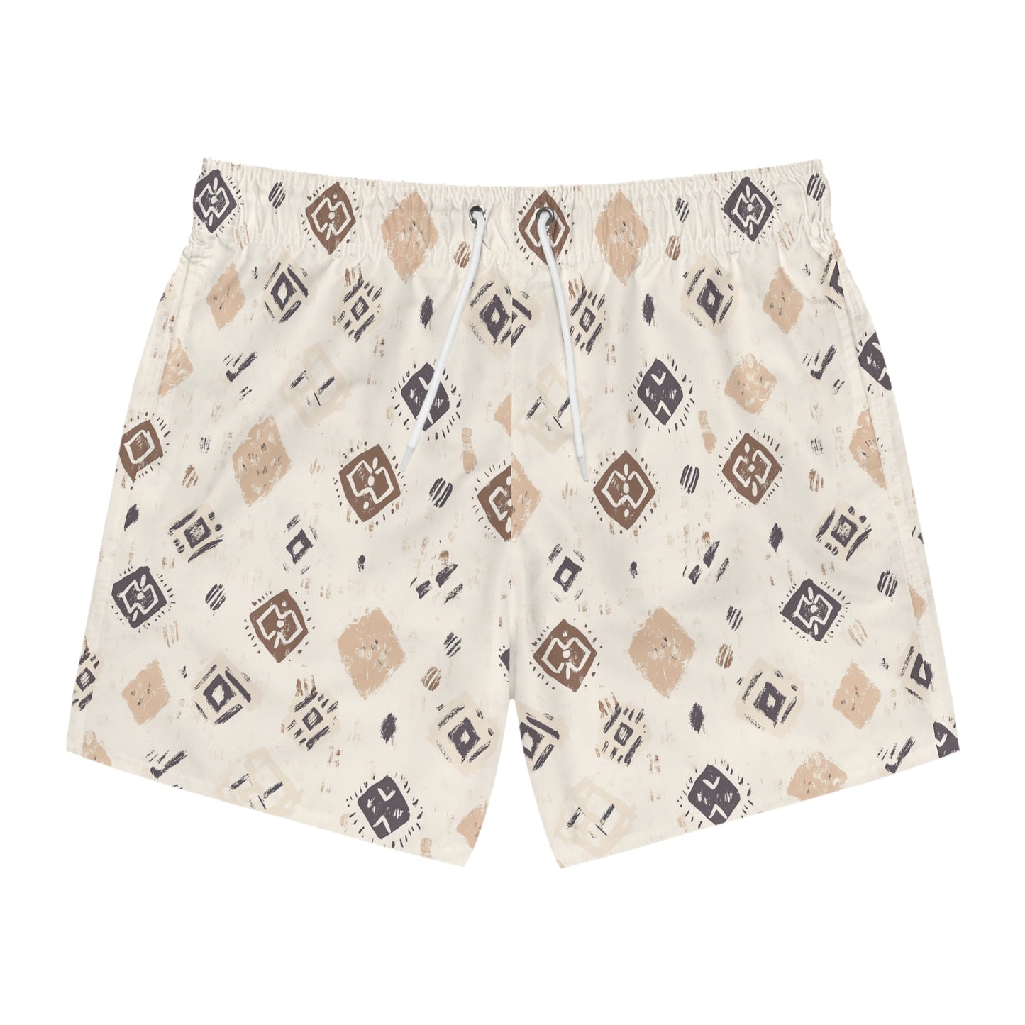 Men’s Boho Abstract Swim Trunks – Neutral Earth Tone Boardshorts | Modern Minimalist Swimwear | Fast-Dry Men’s Swim Shorts