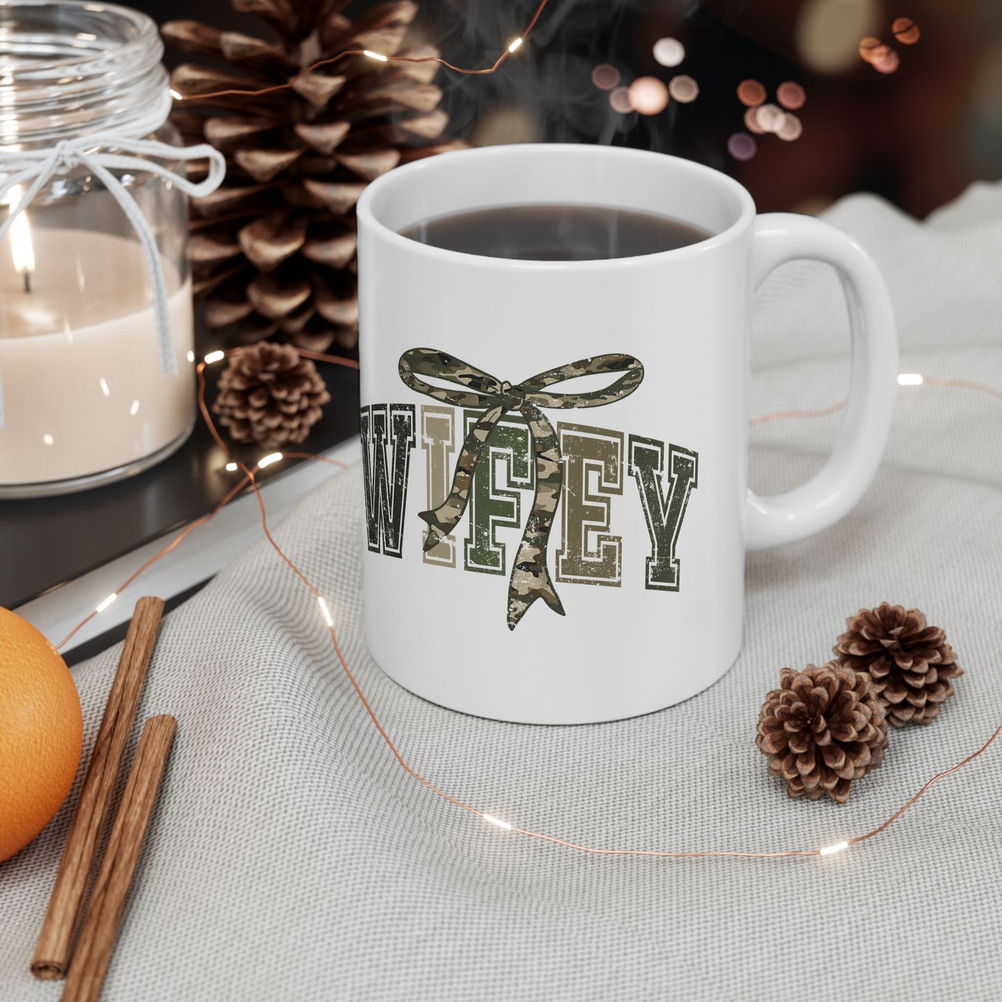 Wifey Mug with Camo Bow | Sister Wife Coffee Cup | Polyamory & ENM Lifestyle Mug | Cozy Ceramic Mug | Gift for Wives