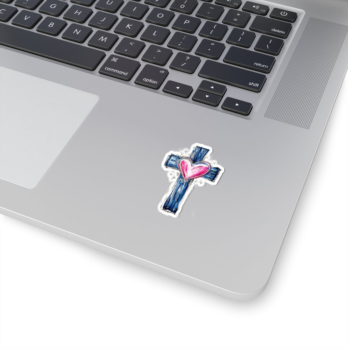 Cross With Heart Kiss Cut Sticker – Faith Inspired Vinyl Sticker | Love & Grace Christian Decal | Laptop Water Bottle Sticker