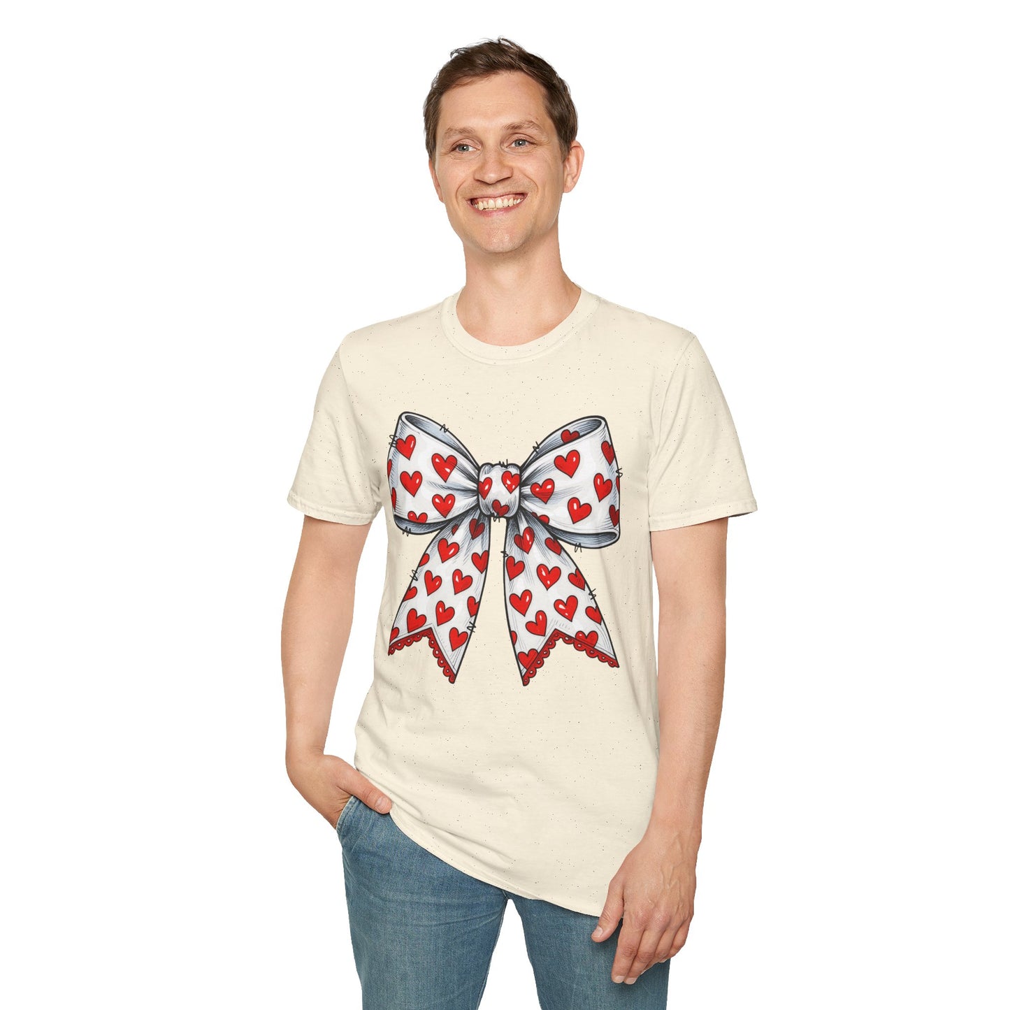 Valentine's Day Red Coquette Bow Shirt – Flirty Valentine Bow T-Shirt, Polyamory ENM Non-Monogamy Symbol Tee, Unisex Gildan 64000