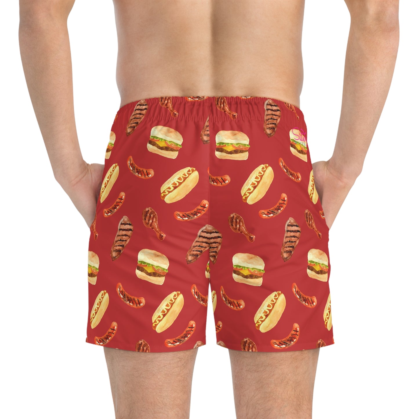 Men’s BBQ Swim Trunks – Grill & Cookout Boardshorts | Funny Food Print Swimwear | Fast-Dry Summer Swim Shorts