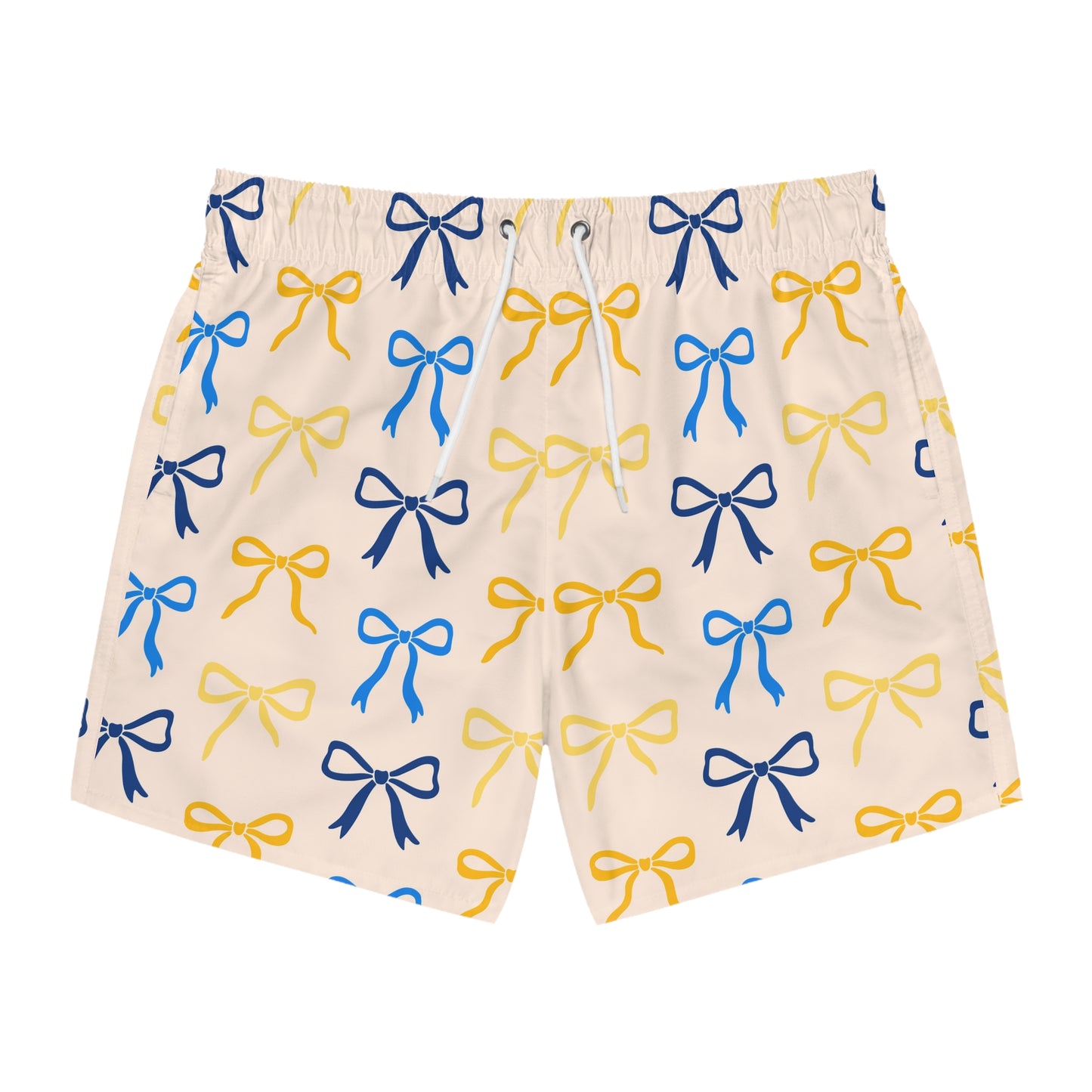 Yellow Bow Print Swim Trunks for Men – Preppy Coquette Fast-Dry Board Shorts with Drawstring | XS–3XL Summer Swimwear