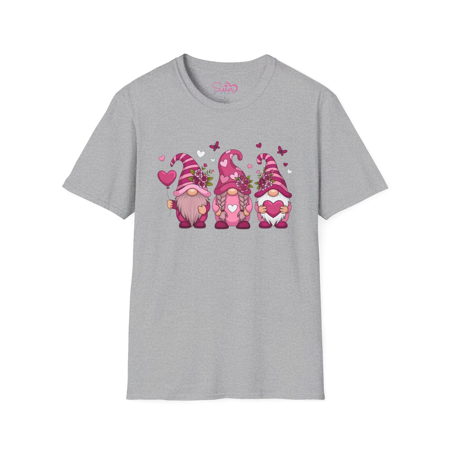 Throuple Gnome Love T-Shirt, Polyamory & ENM Graphic Tee, Cute Valentine Gnomes, Swinger & Chosen Family Shirt