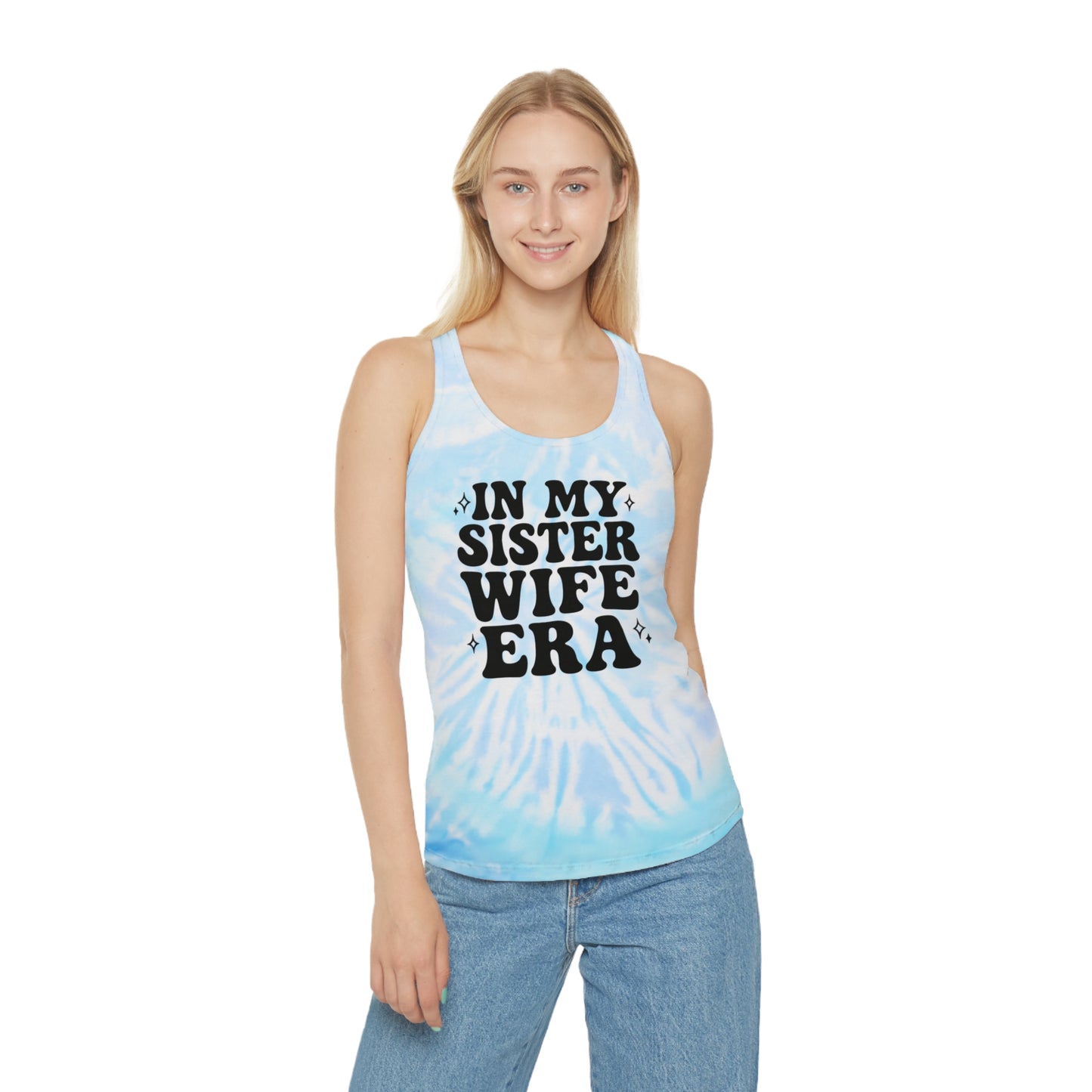 Black In My Sisterwife Era Tie-Dye Tank Top, Summer Casual Wear, Graphic Tee for Bachelorette, Birthday Gift, Festival Style Top, SisterWife Tank Top