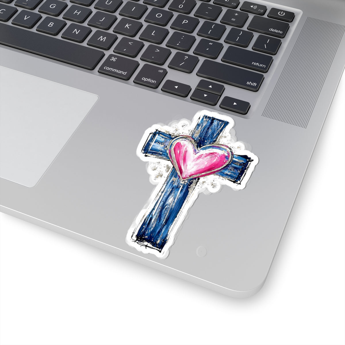 Cross With Heart Kiss Cut Sticker – Faith Inspired Vinyl Sticker | Love & Grace Christian Decal | Laptop Water Bottle Sticker