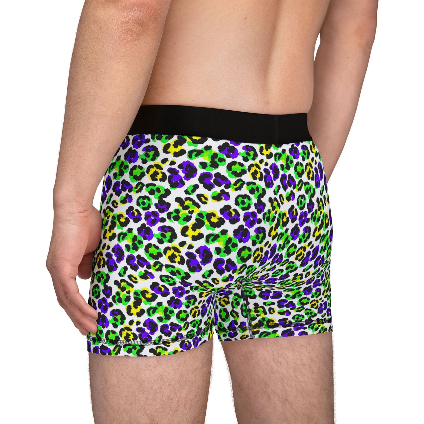 Mardi Gras Cheetah Print Men’s Boxer Briefs | Polyamory ENM Pride Underwear, Matching Couples Underwear