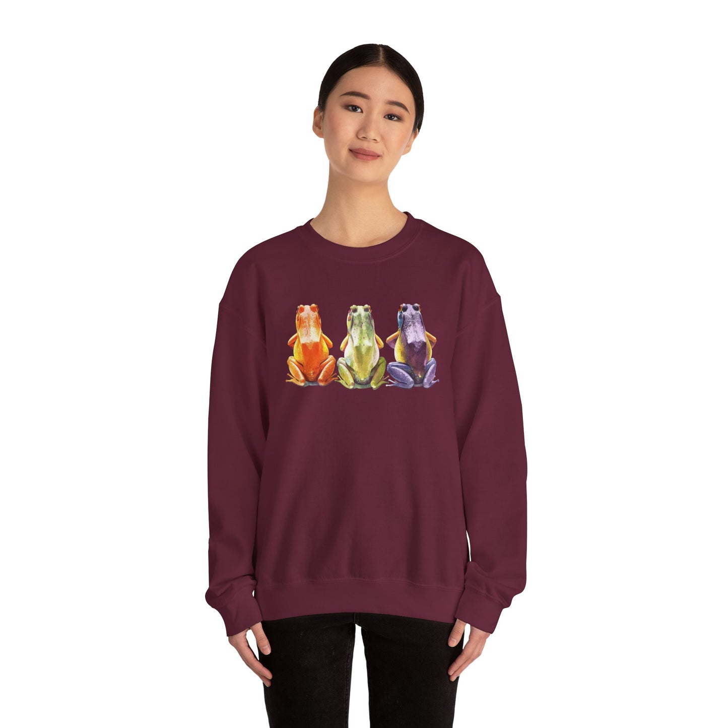 Three Frogs Crewneck Sweatshirt | Chosen Family Symbol Pullover | Polyamory & ENM Cozy Apparel | Whimsical Nature Graphic Sweatshirt