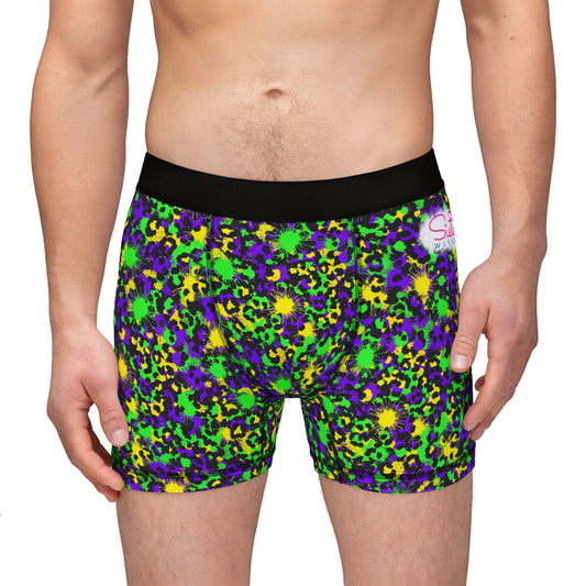 Mardi Gras Cheetah Print Men’s Boxer Briefs | Polyamory ENM Pride Underwear, Matching Couples Underwear