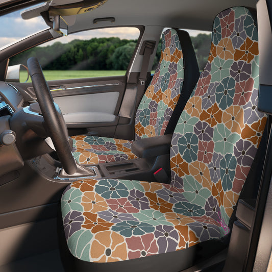 Retro Flower Car Seat Covers | Bohemian Auto Interior | Inclusive Polyamory Lifestyle Decor