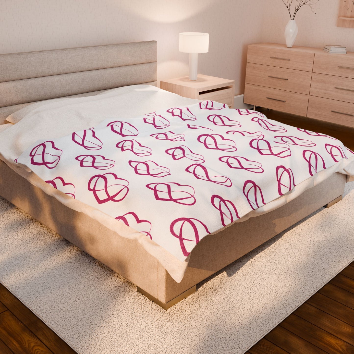 Pink Polyamory Heart Blanket – Soft Ethical Non-Monogamy Plush Throw | Cozy Poly Pride Bedding & Home Decor