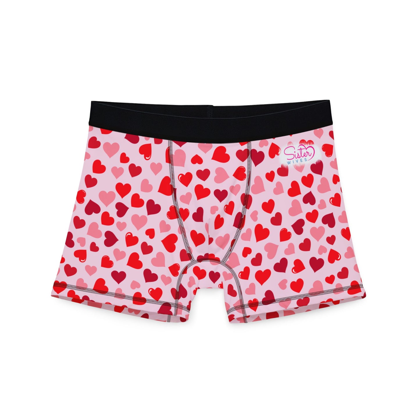 Light Pink Men’s Heart Print Boxer Briefs – Polyamory & Swinger Friendly Underwear, ENM Pride Boxers, Matching Couples & Pairs Available