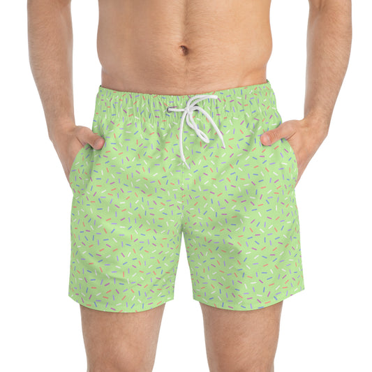 Men’s Rainbow Sprinkle Swim Trunks – Pastel Confetti Summer Swim Shorts, Fun Pool & Beach Board Shorts, Fast-Dry AOP Trunks