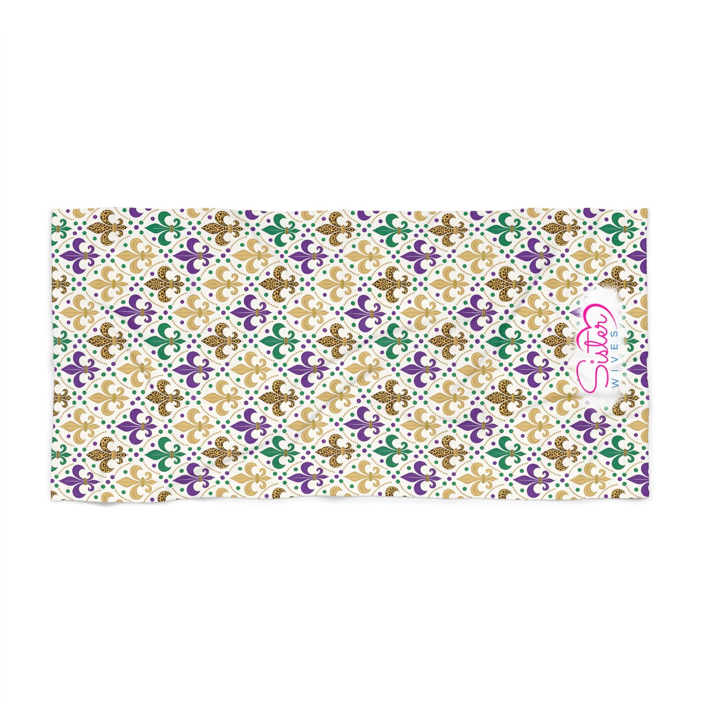Mardi Gras Cheetah Print Beach Towel | Polyamory ENM Friendly | Matching Couple & Throuple Towel | Festival Cruise Pool & Resort Towel