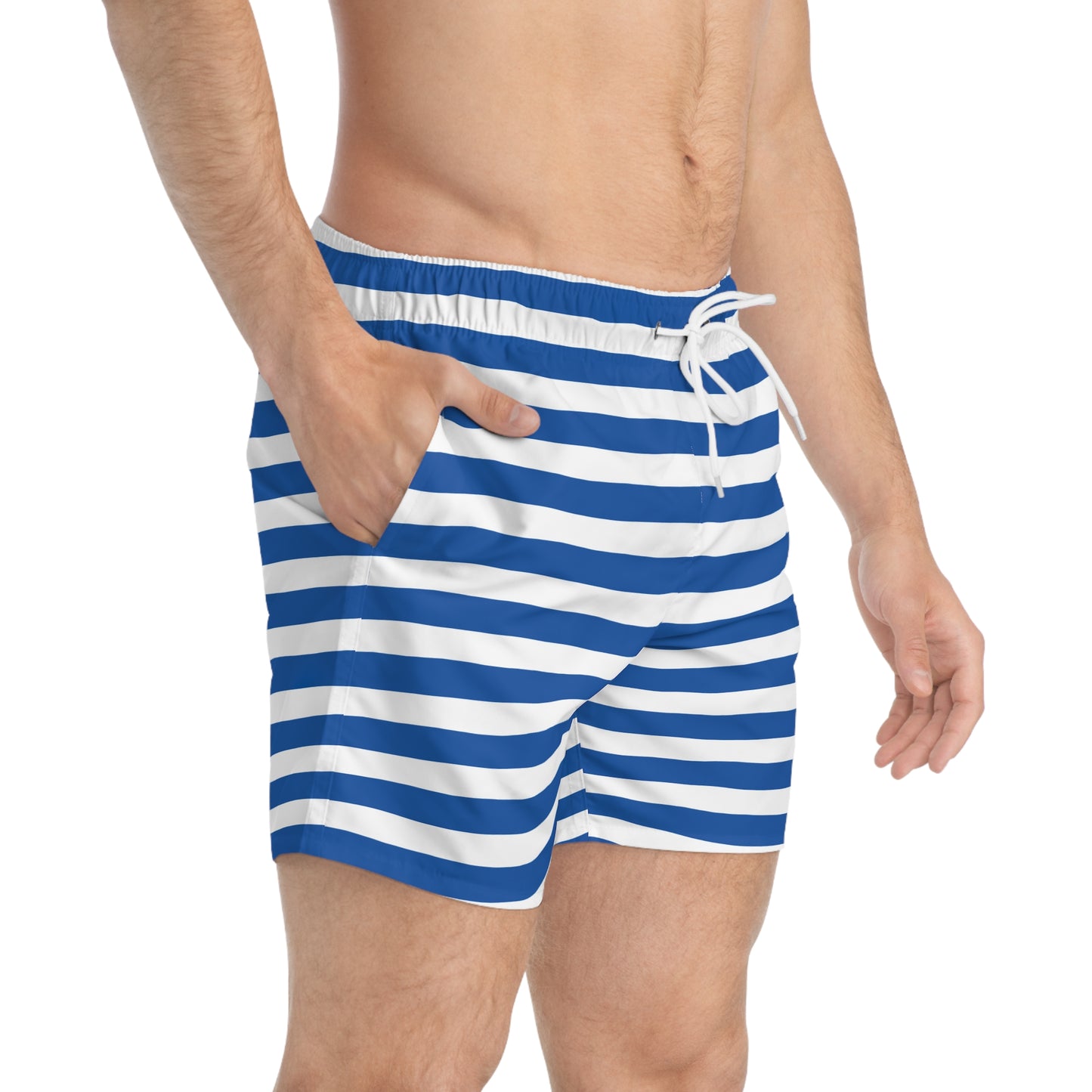 Blue Striped Swim Trunks for Men – Nautical Fast-Dry Board Shorts with Drawstring | XS–3XL Summer Swimwear