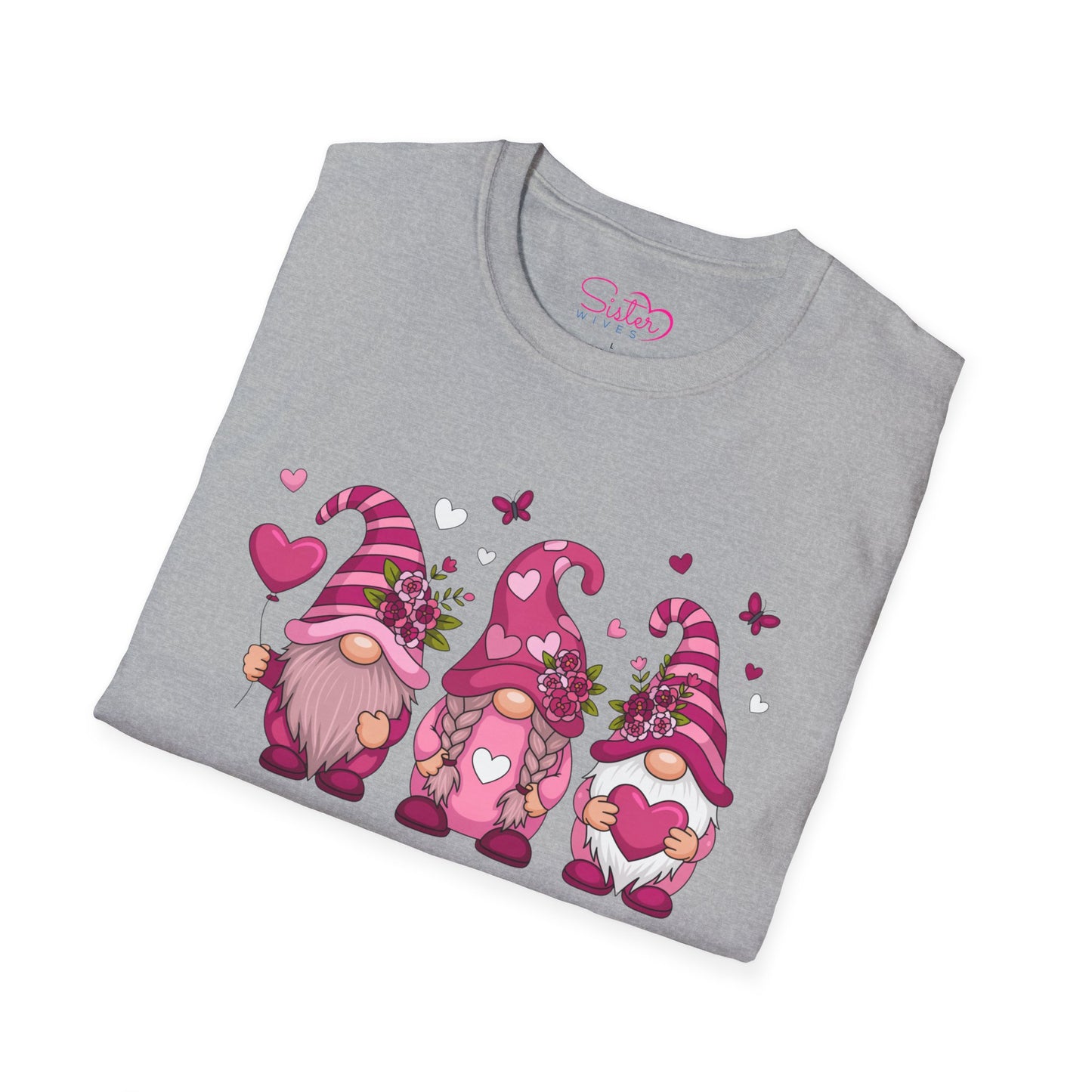 Throuple Gnome Love T-Shirt, Polyamory & ENM Graphic Tee, Cute Valentine Gnomes, Swinger & Chosen Family Shirt
