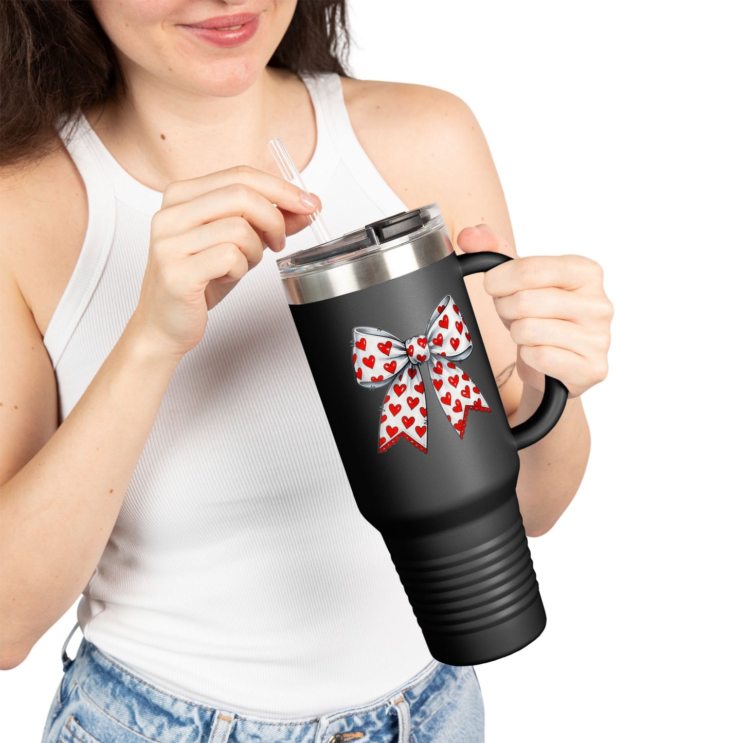 Coquette Bow 40oz Insulated Travel Mug – Coquette Aesthetic Stainless Steel Tumbler with Straw | Cute Feminine BPA-Free Cup