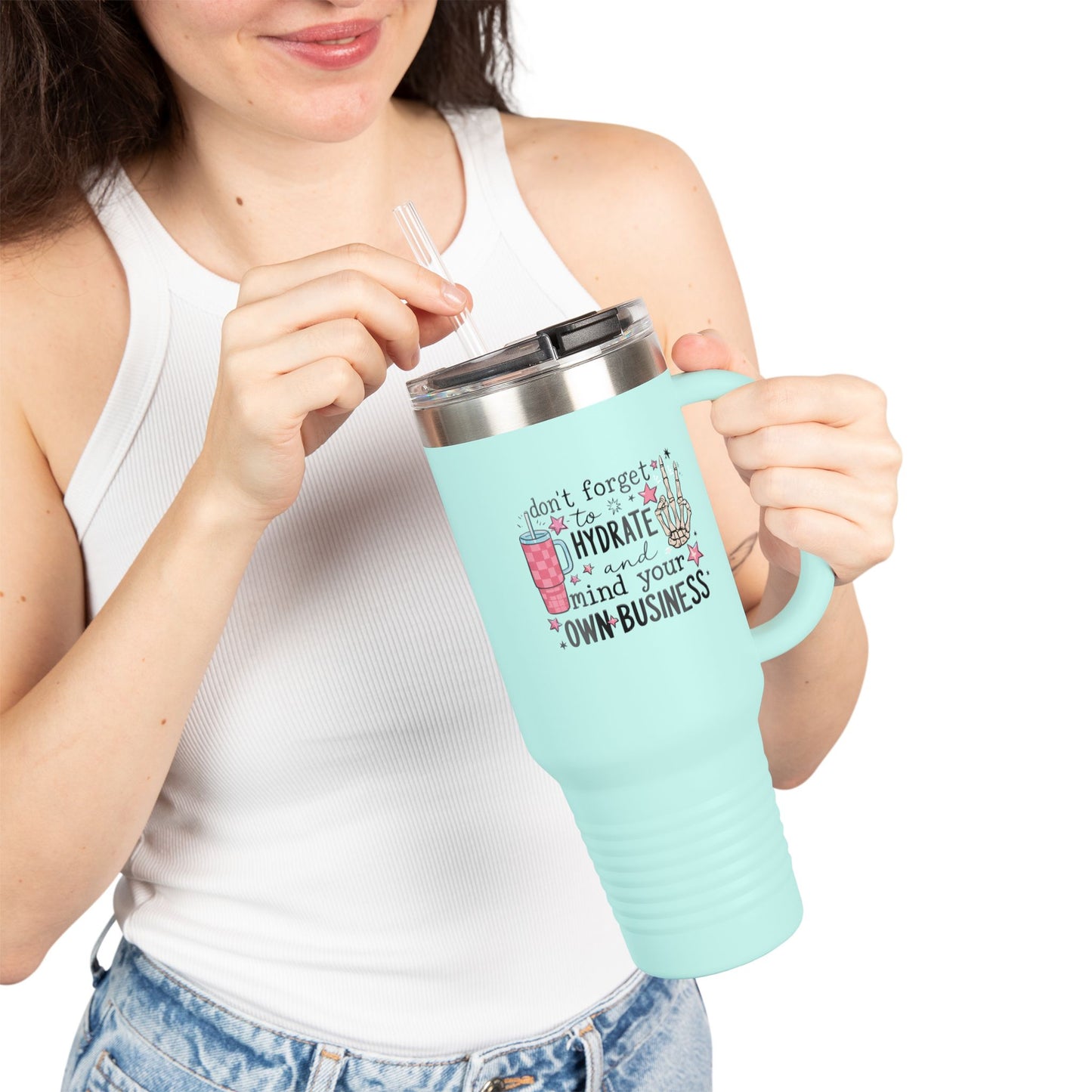 Don’t Forget to Hydrate Insulated 40oz Travel Mug – Funny Skeleton Quote Tumbler with Straw | BPA-Free Stainless Steel Cup