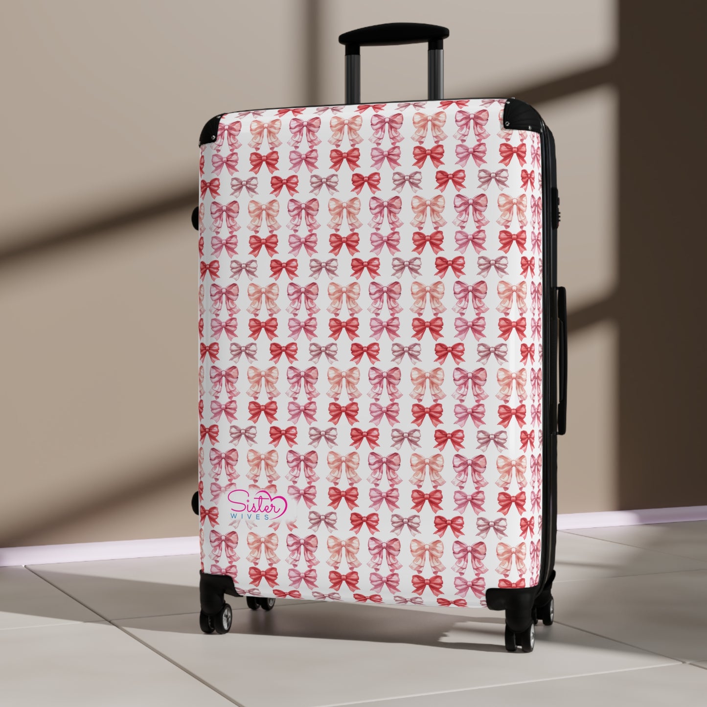 SisterWives Coquette Pink & Red Bows Suitcase - Luggage, Travel Gear, Vacation Essential, Summer Adventure Bag, Stylish Travel Accessory