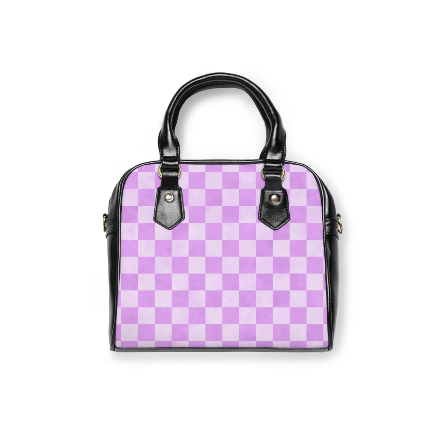 Lavender Checkered Shoulder Handbag – Purple Checkerboard PU Leather Purse, Polyamory & ENM Friendly Fashion Bag, Love-Positive Gift