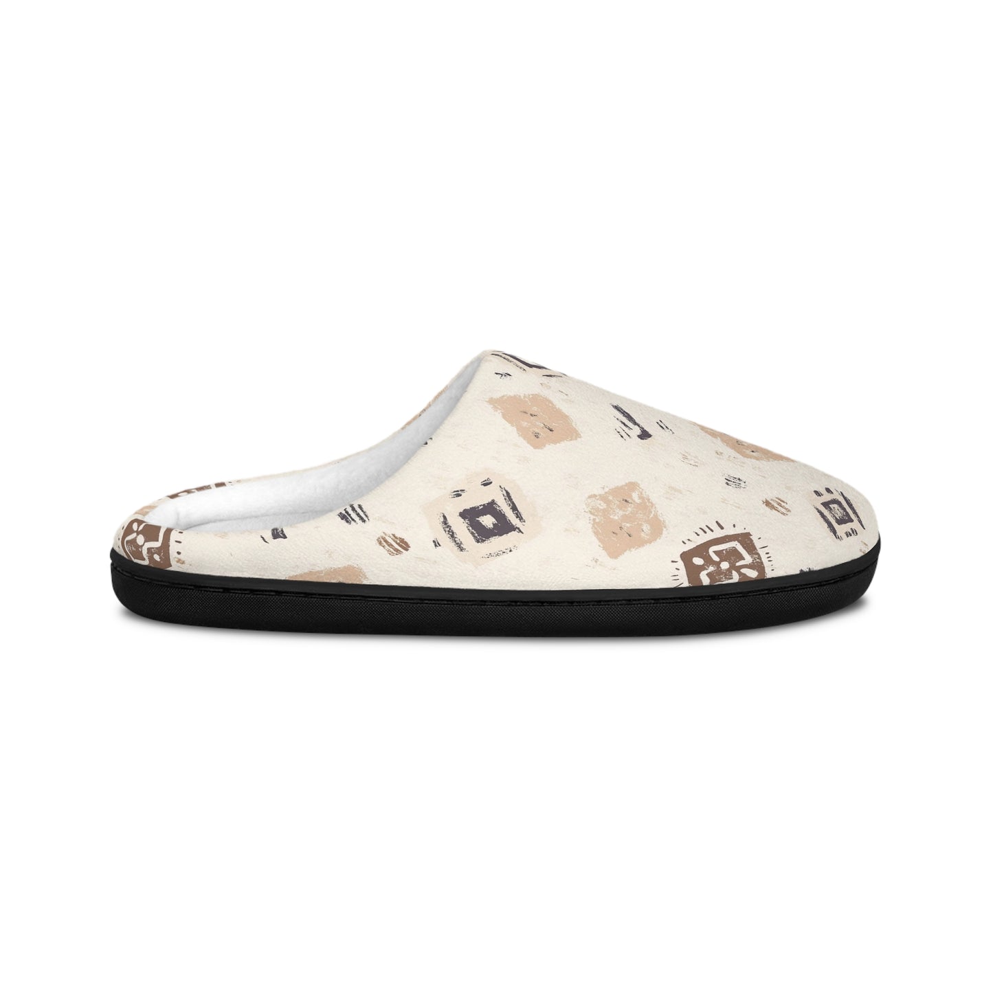 Men’s Neutral Boho Slippers – Abstract Earth Tone Indoor House Shoes | Modern Minimal Cozy Men’s Slippers | Non-Slip Loungewear