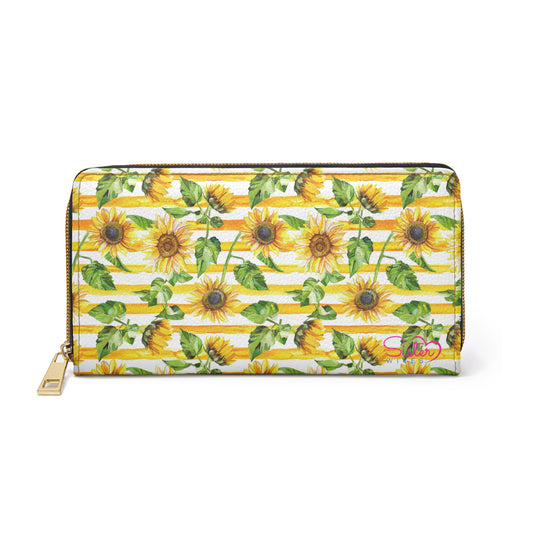 Sunflower Zipper Wallet – Floral Zip-Around Wallet, Sunflower Print Clutch, Cottagecore Farmhouse Accessory, Gift for Sunflower Lovers