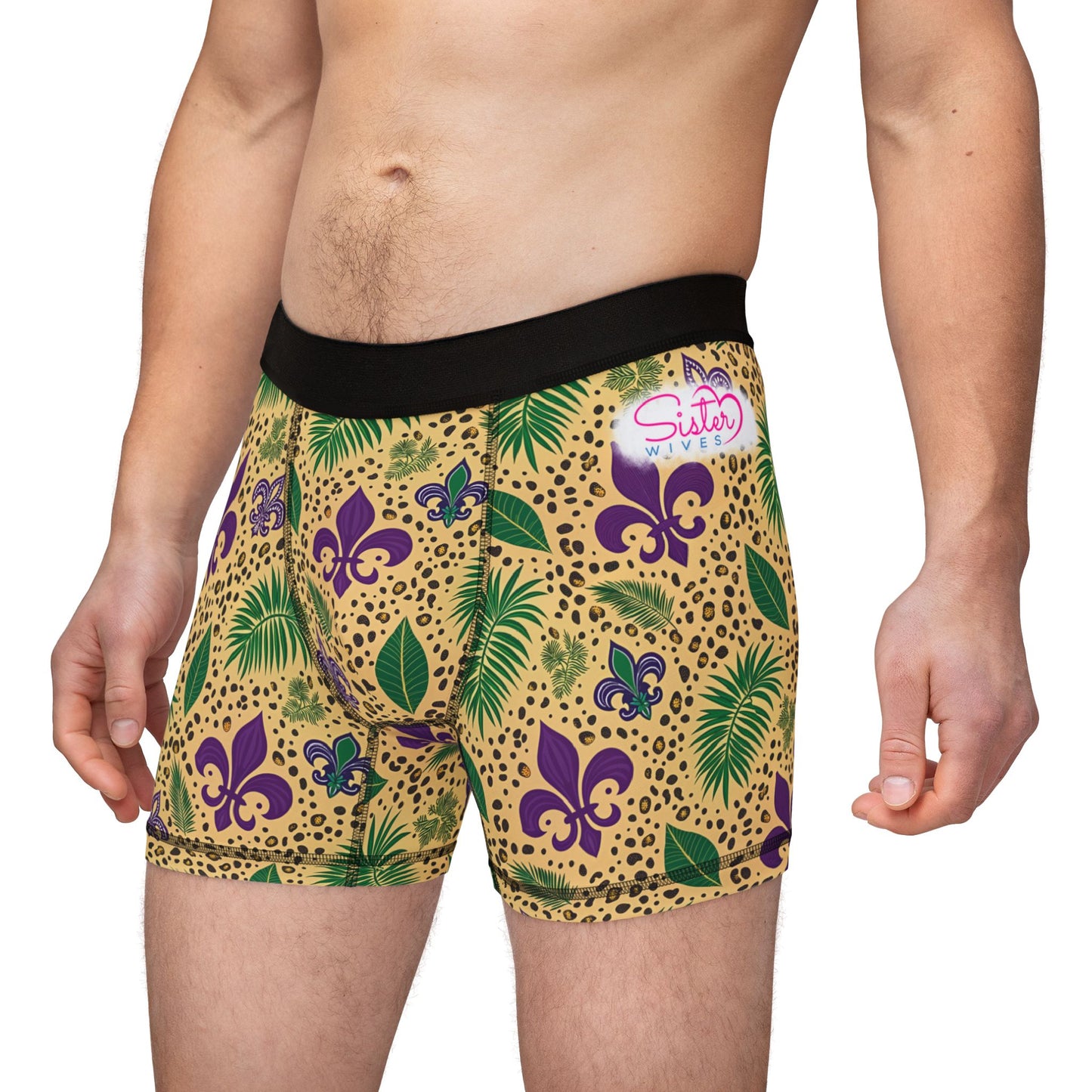 Mardi Gras Cheetah Print Men’s Boxer Briefs | Polyamory ENM Pride Underwear, Matching Couples Underwear