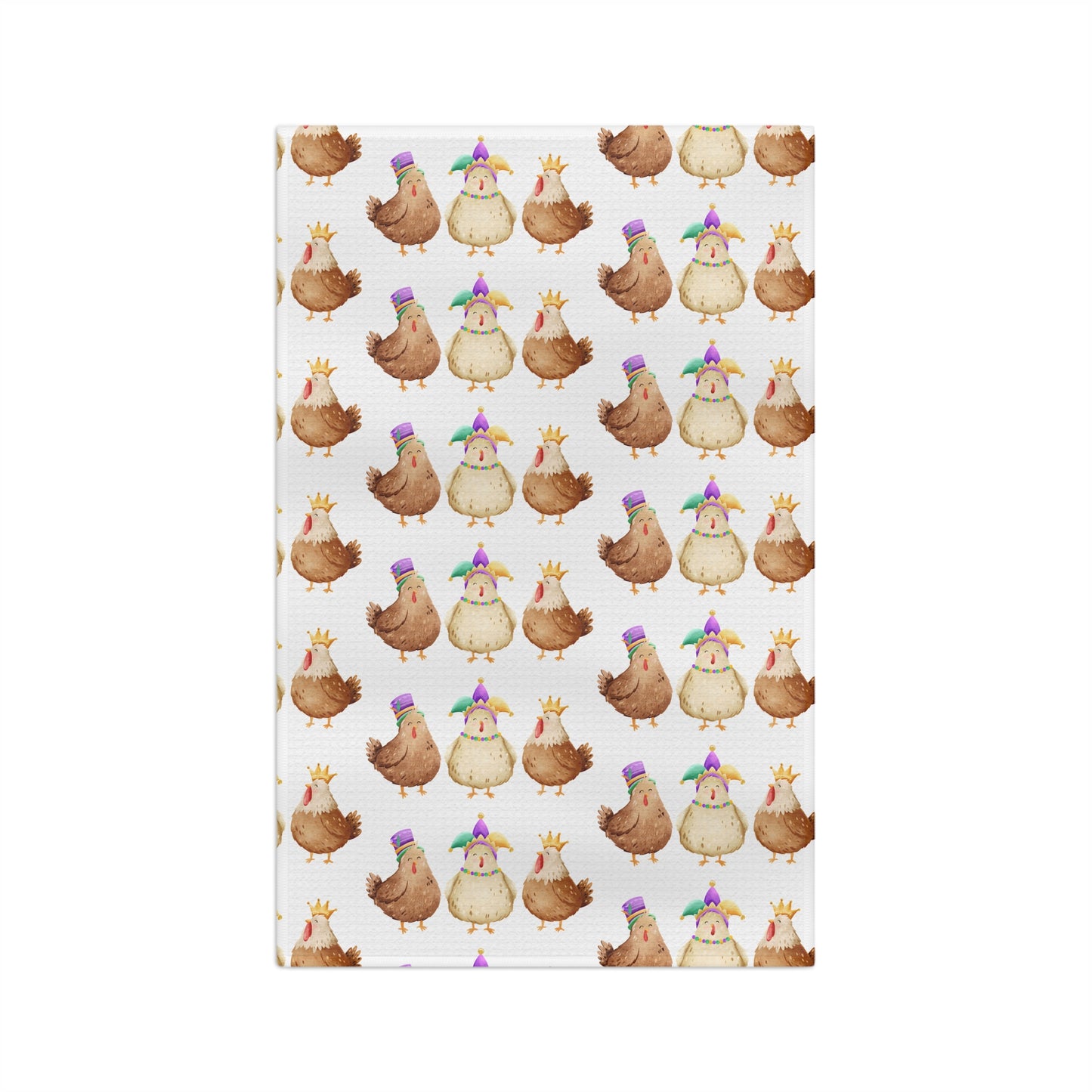 Mardi Gras Throuple Chicken Tea Towel | Polyamory Chosen Family Kitchen Towel | Festive Mardi Gras Chickens Microfiber Dish Towel