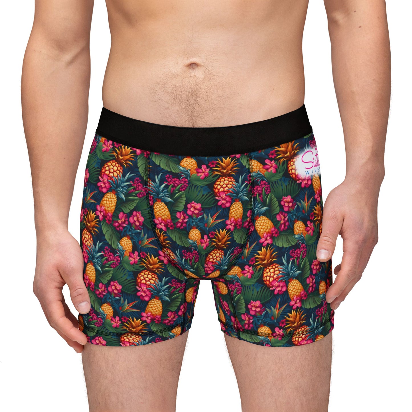 Sisterwives Pineapple Paradise Men's Boxers | Fun Swinger Underwear, Summer Loungewear, Tropical Gift, Comfortable Boxers, Vibrant Print