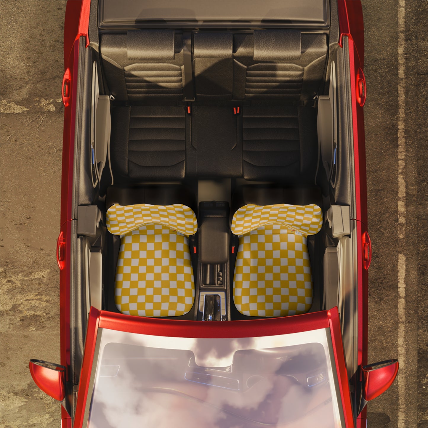 Yellow Checkerboard Car Seat Covers | Retro Checkered Auto Decor | Boho Dopamine Seat Covers | Polyamory & ENM Friendly