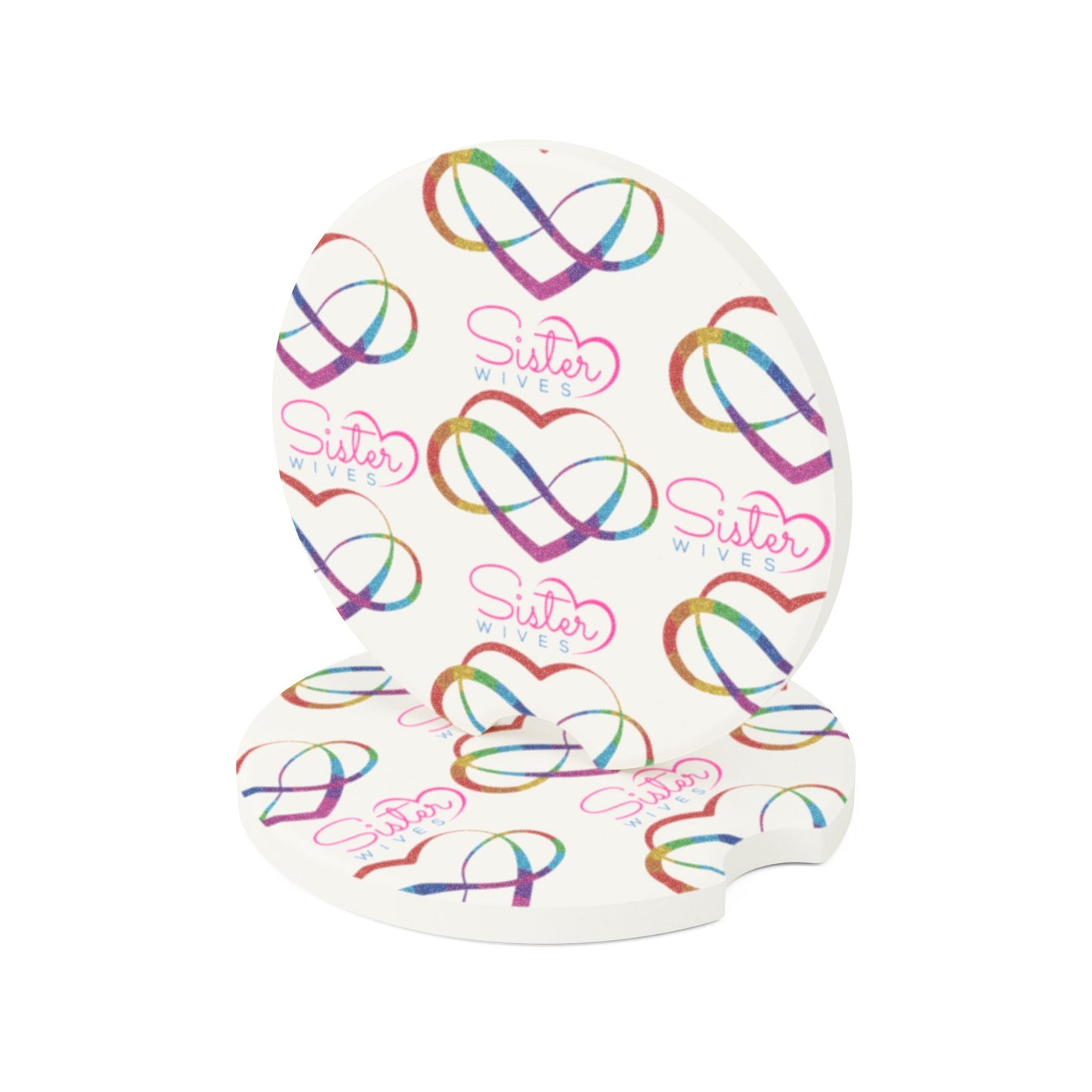 Polyamory Pride Car Coaster | Infinity Heart Cup Holder Coaster | ENM & Chosen Family Auto Accessory | Absorbent Soapstone Coaster