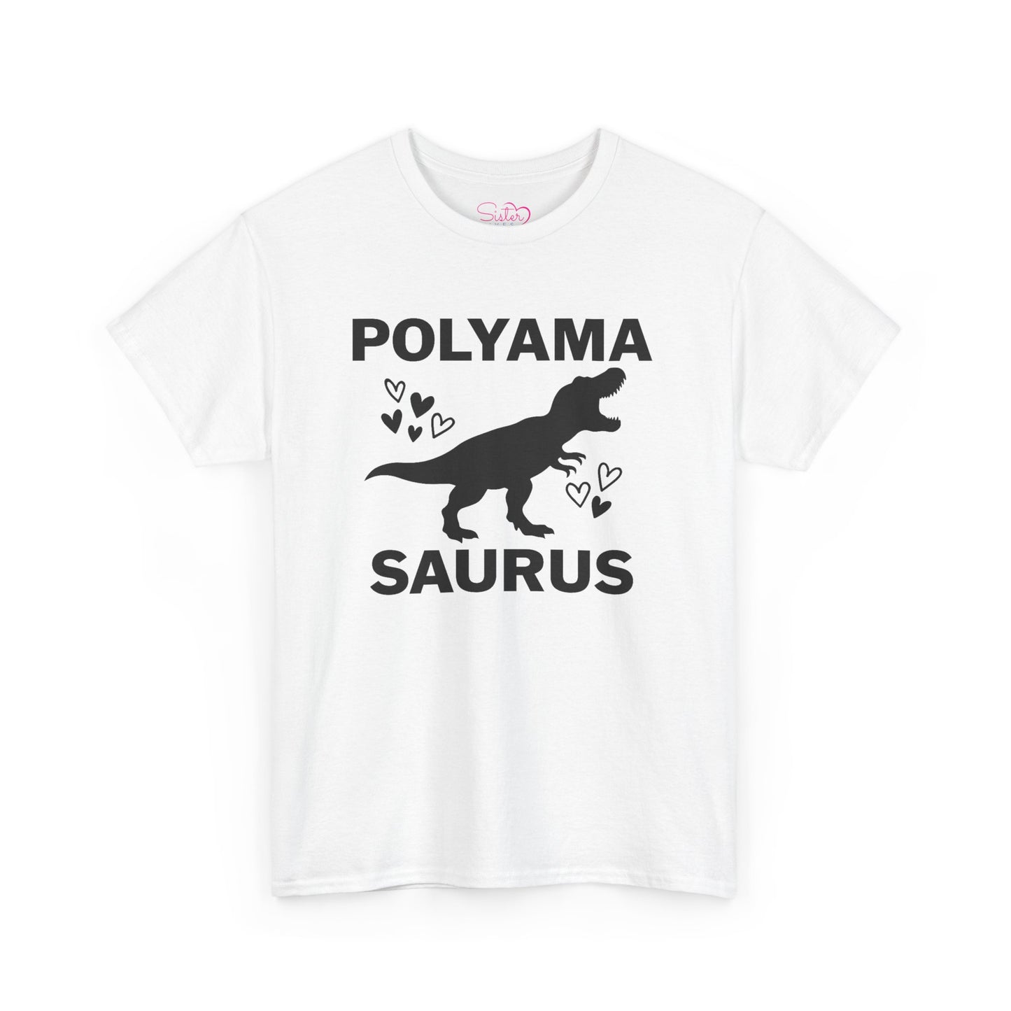 Polyama Saurus Dinosaur Polyamorous Funny Unisex Heavy Cotton Tee - Fun Dinosaur Shirt for Adults, Gift for Birthdays, Parties, Family Outings, Casual Wear
