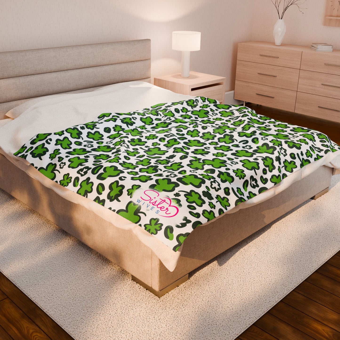 Leopard Print Shamrock Throw Blanket St. Patty’s Day Home Decor Polyamory Sisterwives ENM Friendly Home Decor | Swinger Lifestyle Cozy Blanket