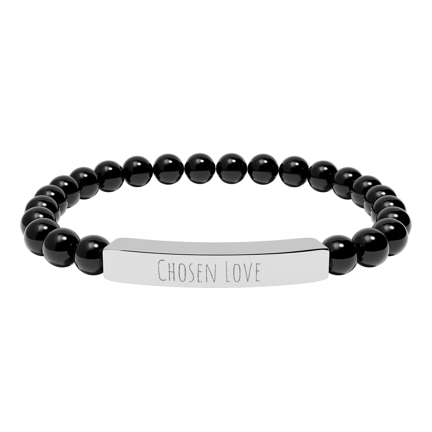 Chosen Love Natural Stone Stretch Bar Bracelet – Engraved Stainless Steel ID Bracelet, Polyamory & ENM Jewelry, Minimalist Relationship Symbol