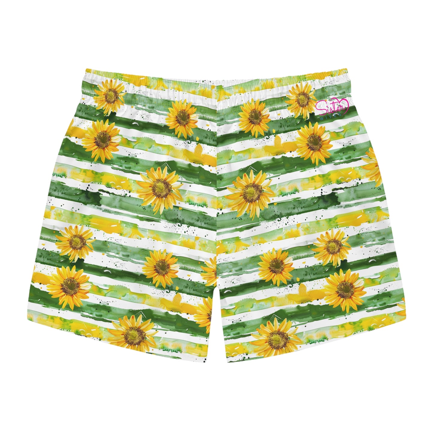 Men’s Sunflower & Daisy Swim Trunks – Bright Floral Summer Swim Shorts, ENM Polyamory Friendly Beach Board Shorts, Fast-Dry
