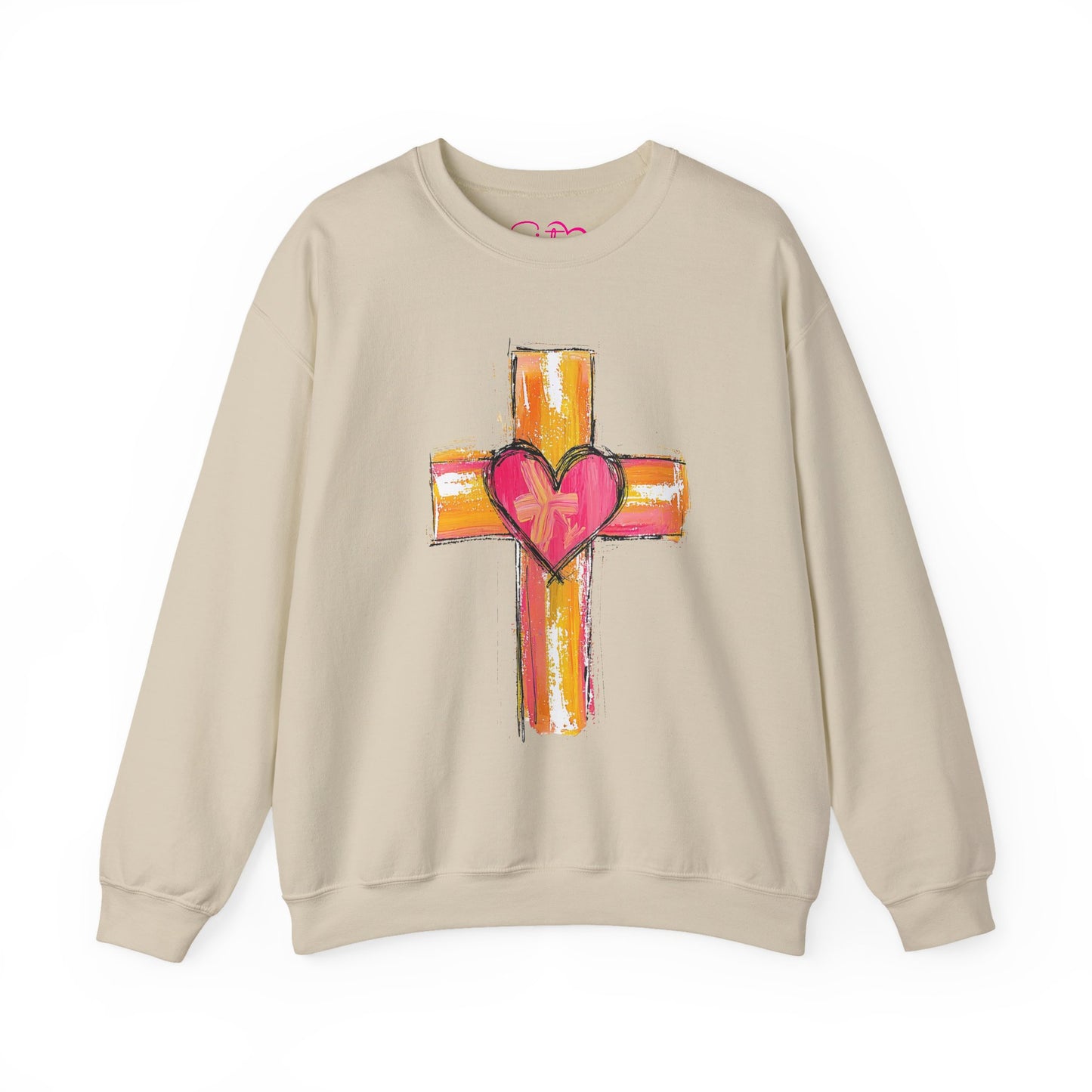 Cross with Heart Crewneck Sweatshirt | Love-Centered Faith Pullover | Inclusive Christian Apparel | Cozy Spiritual Sweatshirt