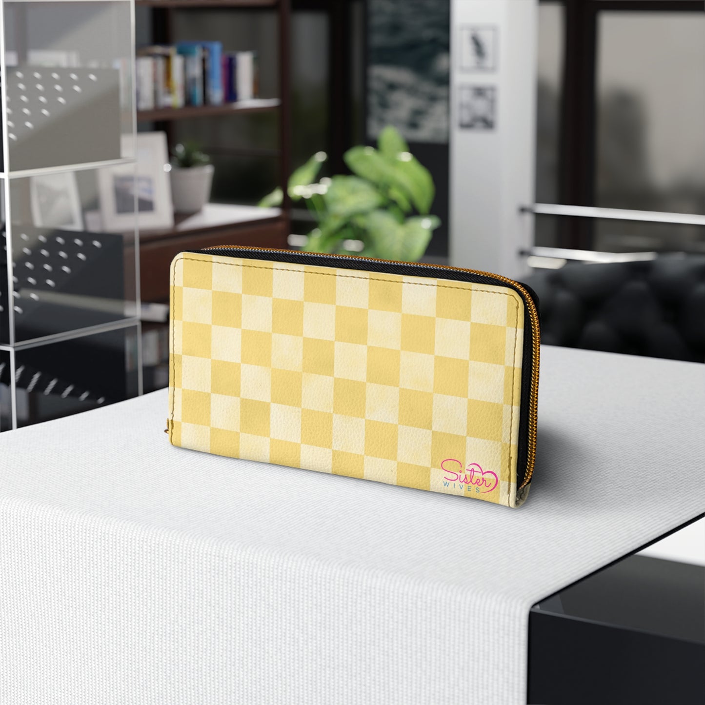 Checkered Yellow Zipper Wallet | Polyamory Friendly Accessory | ENM Lifestyle Wallet | Inclusive Chosen Family Gift | Colorful Retro Checker Wallet