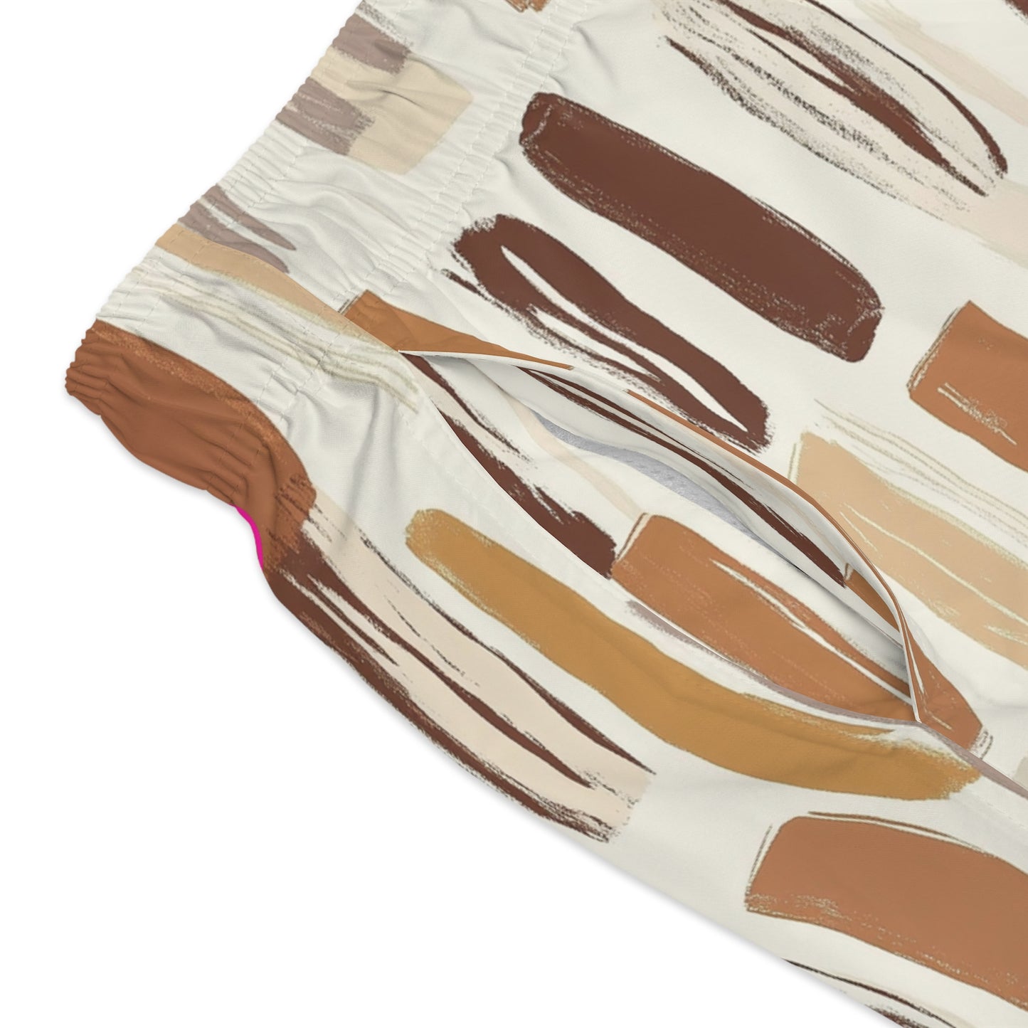 Men’s Boho Abstract Swim Trunks – Neutral Earth Tone Boardshorts | Modern Minimalist Swimwear | Fast-Dry Men’s Swim Shorts