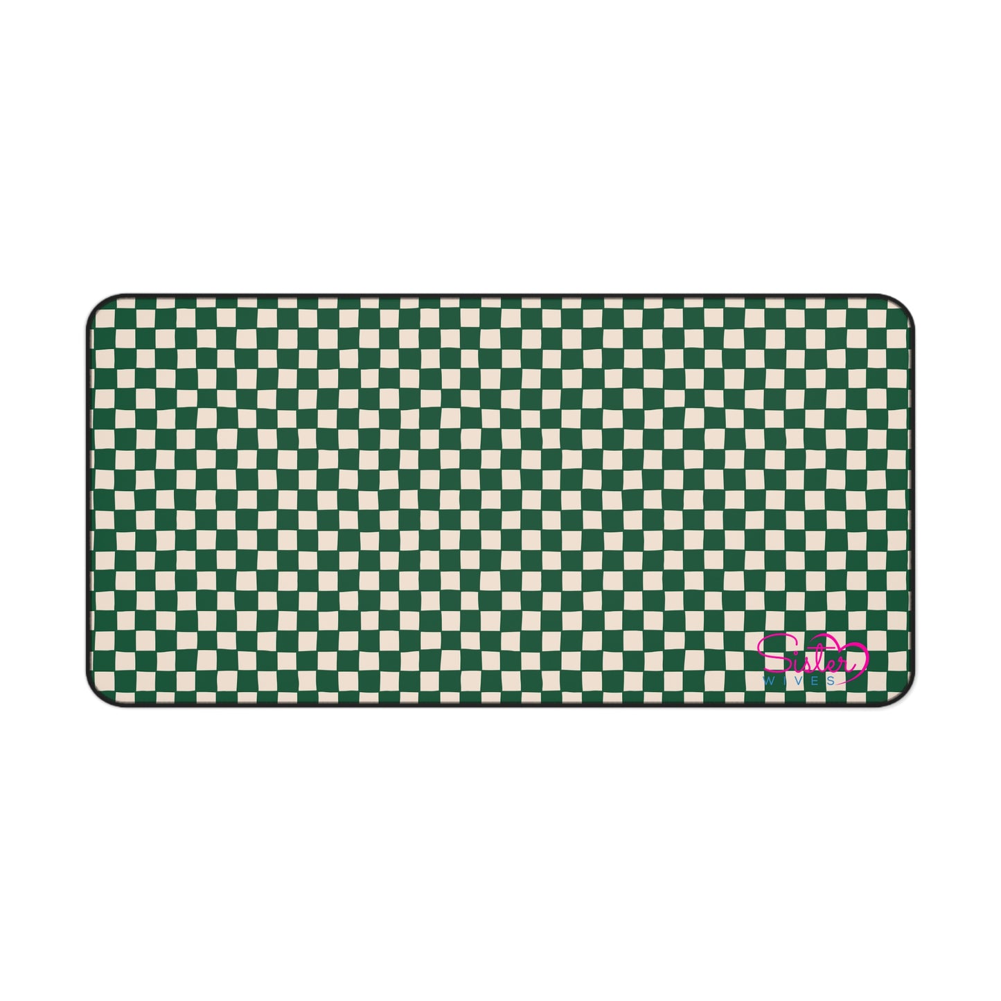 Green Checkered Desk Mat – Retro Checkerboard Mouse Pad, Neoprene Extended Desk Mat, Polyamory Friendly Office Decor, Love-Positive Workspace Accessory