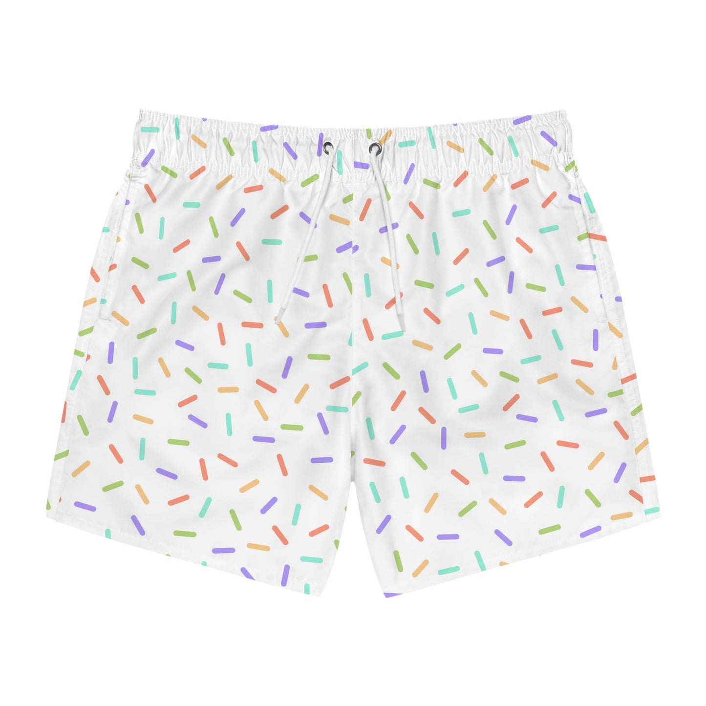 Men’s Rainbow Sprinkle Swim Trunks – Pastel Confetti Summer Swim Shorts, Fun Pool & Beach Board Shorts, Fast-Dry AOP Trunks