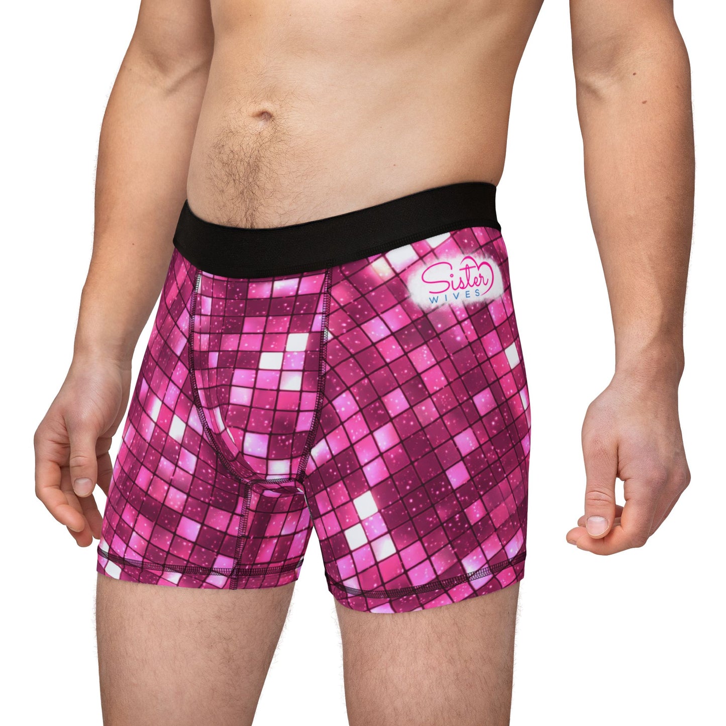 Men’s Valentine’s Mosaic Boxer Briefs – Pink Pixel Heart Boxers, Polyamory & Swinger Friendly Underwear, ENM Pride, Matching Couples Sets Available