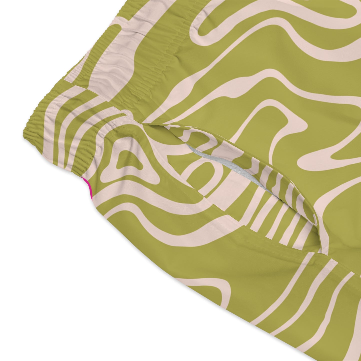 Olive Green Abstract Swim Trunks for Men – Modern Fast-Dry Board Shorts with Drawstring | XS–3XL Summer Swimwear