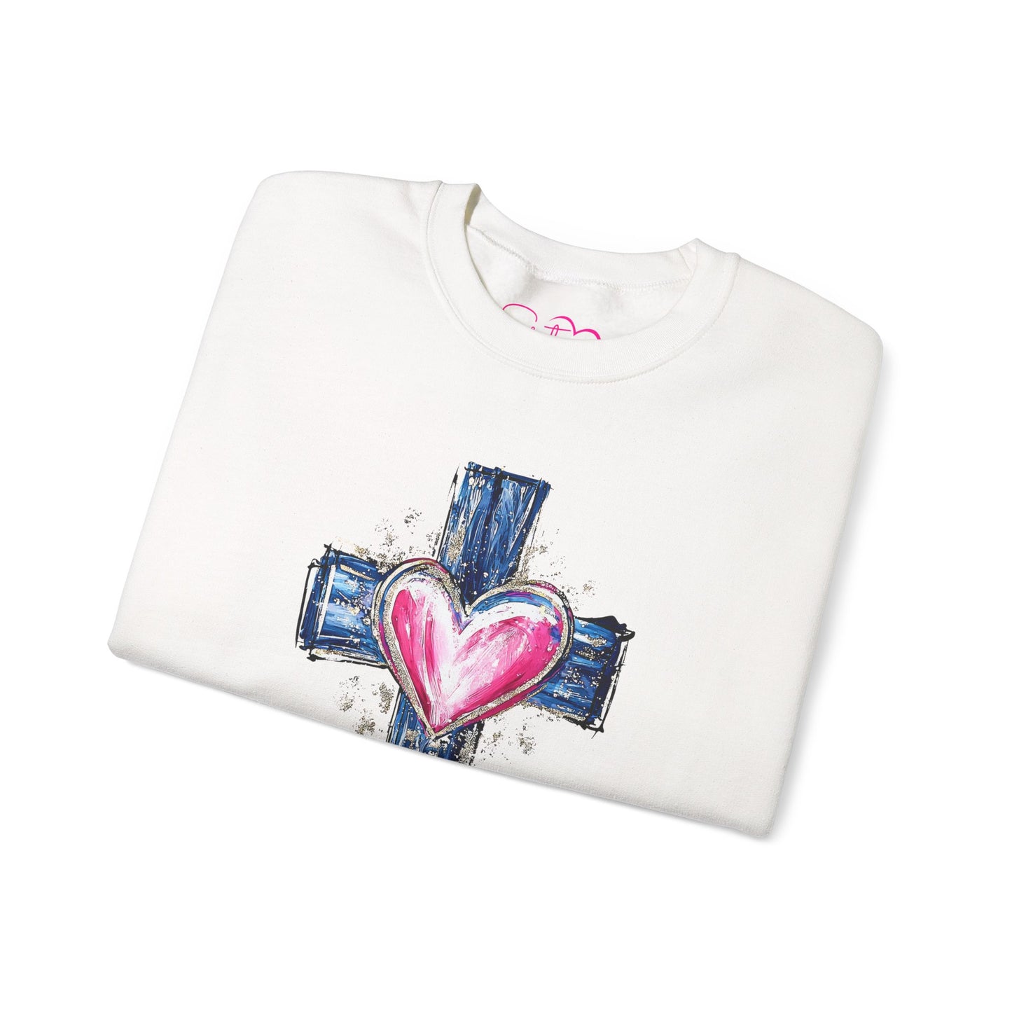 Cross with Heart Crewneck Sweatshirt | Love-Centered Faith Pullover | Inclusive Christian Apparel | Cozy Spiritual Sweatshirt