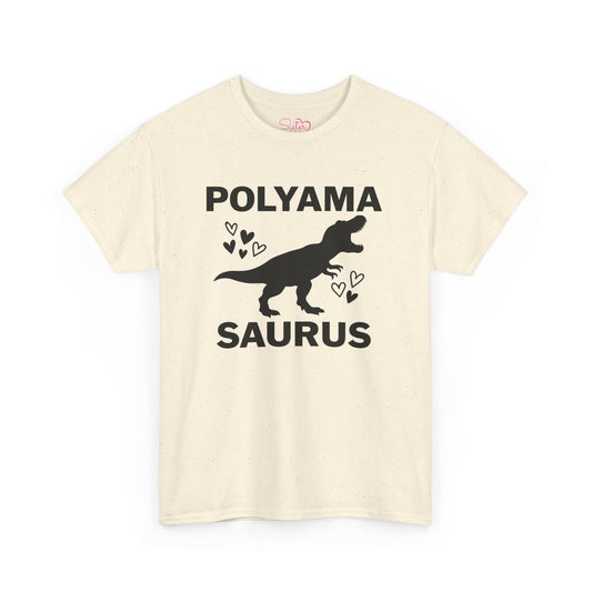 Polyama Saurus Dinosaur Polyamorous Funny Unisex Heavy Cotton Tee - Fun Dinosaur Shirt for Adults, Gift for Birthdays, Parties, Family Outings, Casual Wear