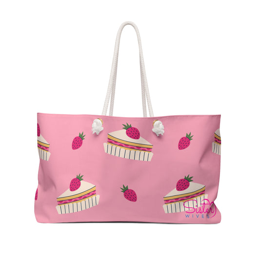 Strawberry Cake Weekender Bag – Pink Coquette Travel Tote | Cute Dessert Print Overnight & Weekend Bag