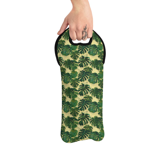 Tropical Leaf Wine Tote Bag – Reusable Neoprene Wine Bottle Carrier with Handle