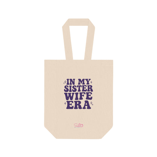 Double Wine Tote Purple "In My Sister Wife Era" Canvas Bottle Carrier, Bridal Shower & Sisterhood Gift