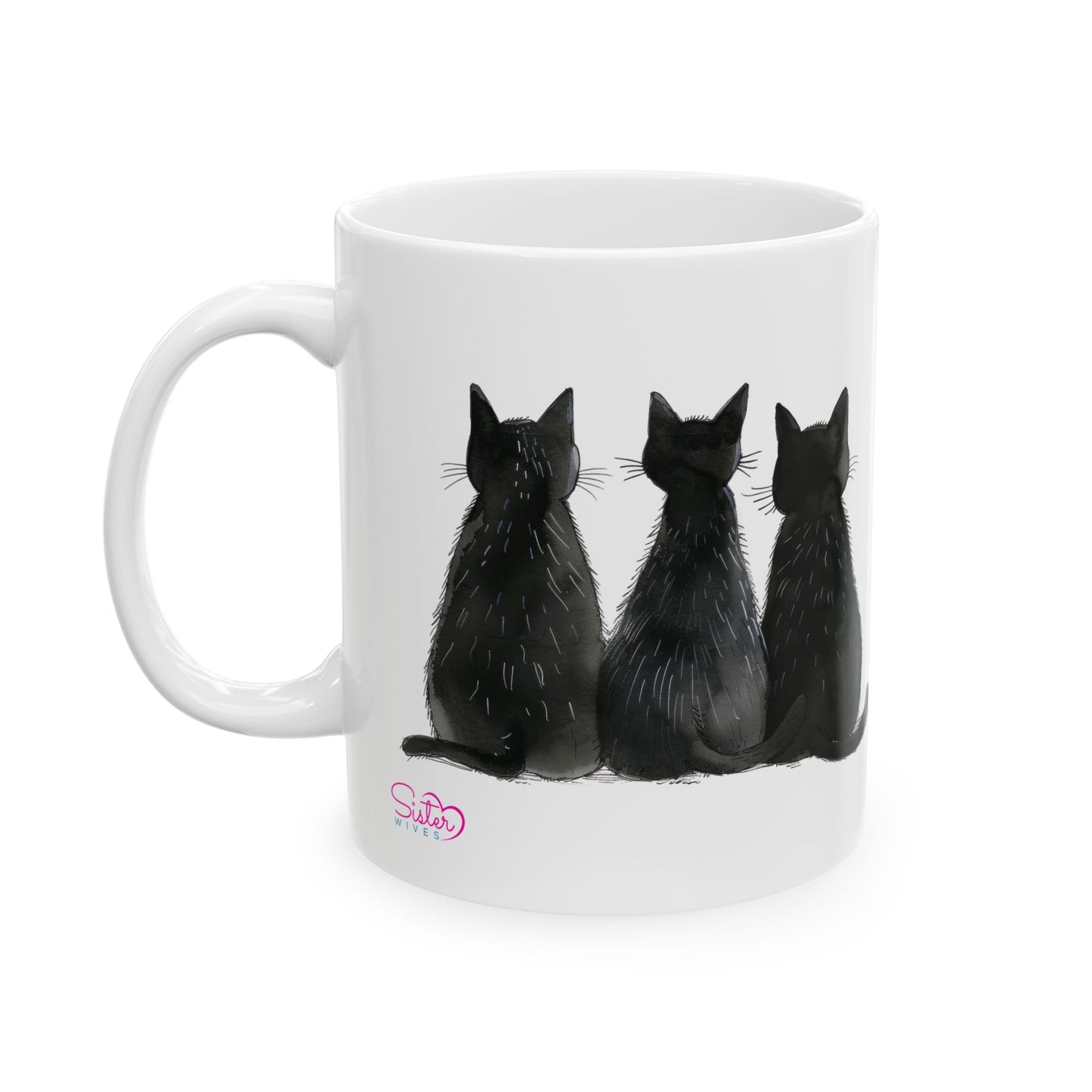Three Black Cats Mug | Chosen Family Coffee Cup | Polyamory & Sisterwives Symbol Mug | Ethical Non-Monogamy Gift | Cozy Ceramic Mug