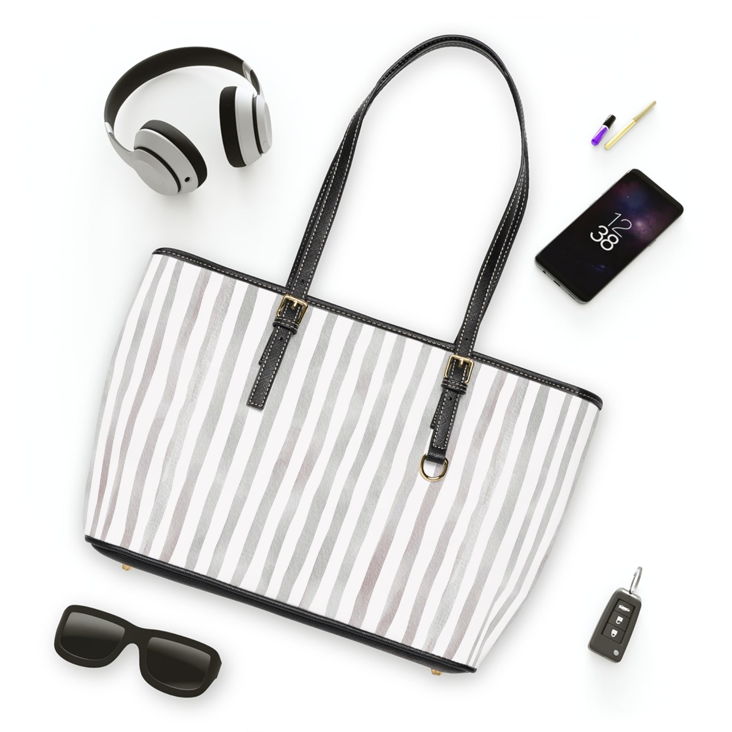 XL Stripe Shoulder Purse – Polyamory Sisterwives ENM Friendly Tote | Swinger Lifestyle Handbag | Soft Blush Minimalist Weekend Bag